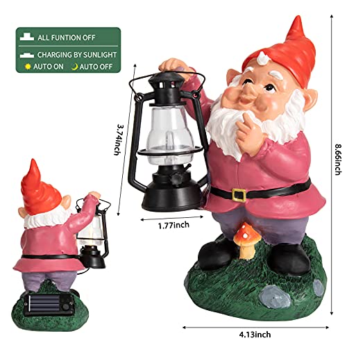 Garden Gnome Decor Outdoor Statues - Gnome Statue Holding Vintage Lantern Solar Powered Funny Outdoor Figurine Lights for Patio Yard Decorations