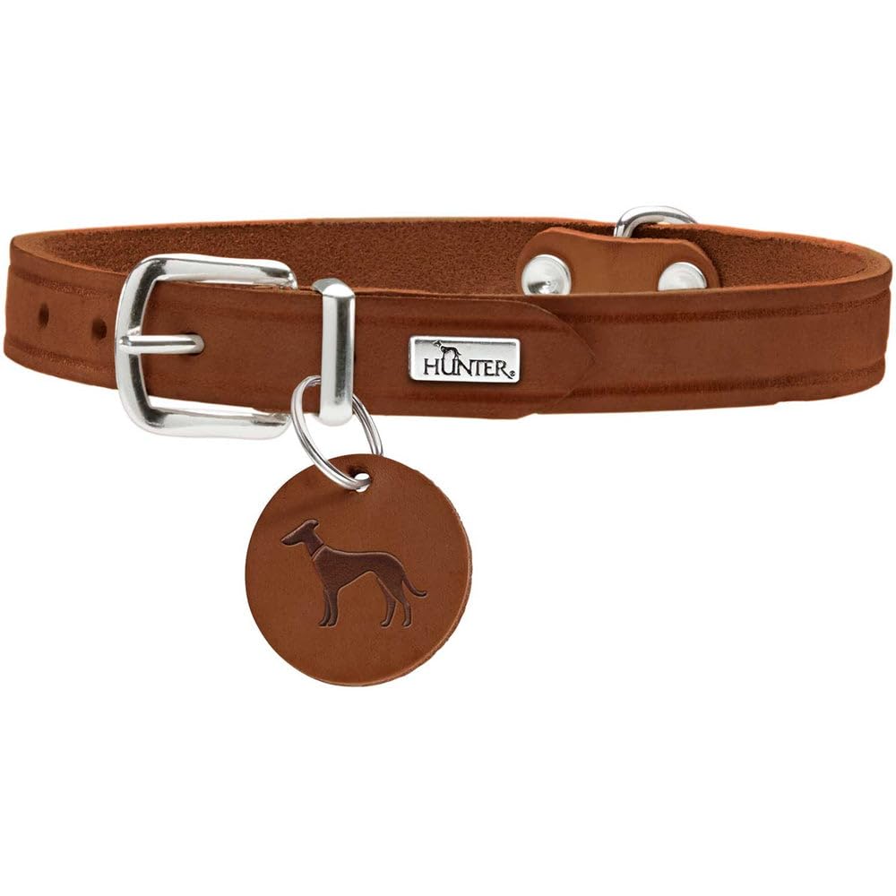 HUNTER Collar Aalborg, 52 Soft genuine cow leather, cognac