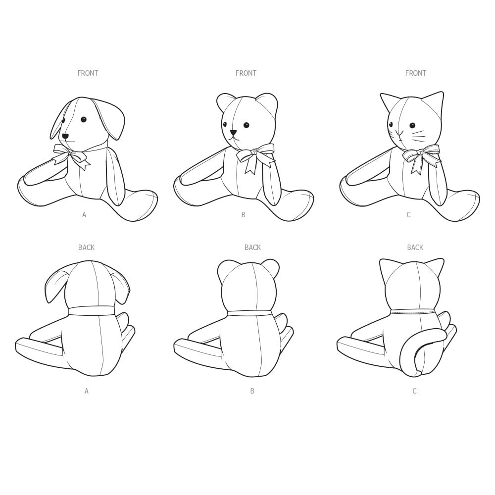 Simplicity 8716 Animals Stuffed Bear, Cat, and Dog Sewing Patterns by Elaine Heigl Designs, One Size Only
