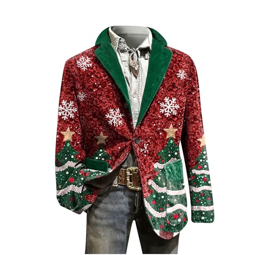 Christmas Corduroy Blazer for Men Ugly Christmas One Button Blazers Casual Lapel Suit Jacket Party Holiday Jack with Pockets