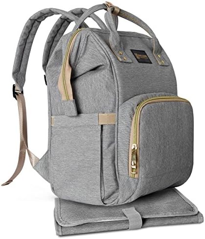 Diaper Bag Backpack PREMIUM Multi-Function Waterproof Travel for Girl & Boy, Maternity Nappy Organizer with Changing Pad & Insulated Pockets, Large Capacity, Durable and Stylish (Gray)