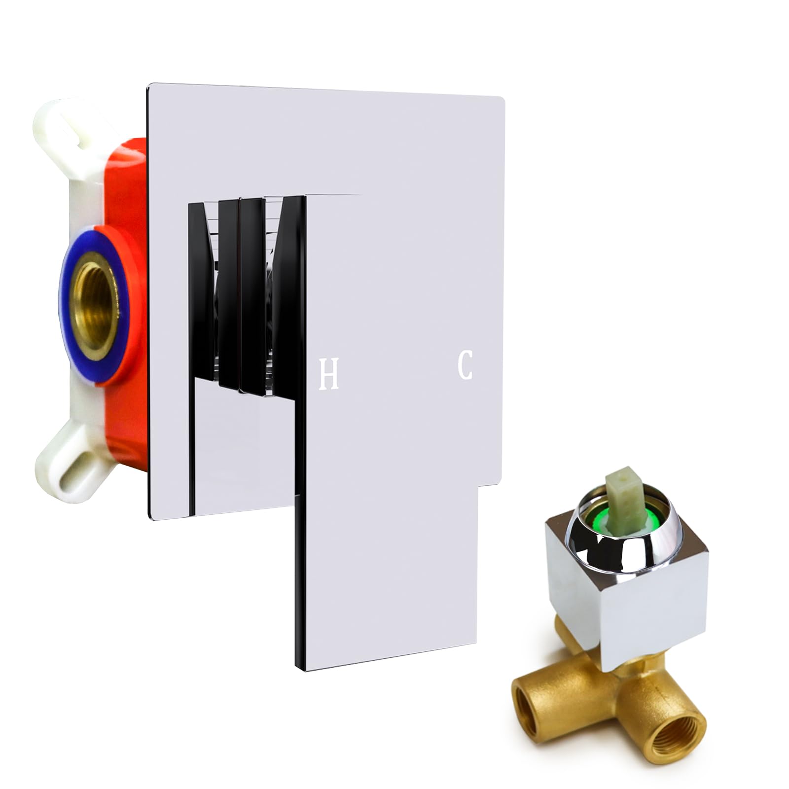 Square Shower Valve Single-Function Shower Handle Valve Wall Mount Brass Faucet Shower Rough-in Valve Bathroom Single Handle Trim Kit Chrome - GETSHOWERSET