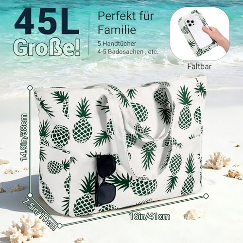 Beach Bag XXL Family Large Swimming Bag Women's Beach Bag with Zip Shopper, Lightweight Foldable Large Swimming Pool Bag, Holiday Must Have Shopping Bags for Travel, Shopping, Picnic, Everyday Use