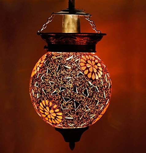 HVSHIVAM LIGHTS Handcrafted Mosaic Decorated Multi Glass Hanging Light Multicolour