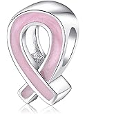 Luckybeads Pink Ribbon Charm 925 Sterling Silver Cross Beads fit DIY Charms Bracelets