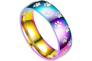 shiYsRL Exquisite Jewelry Ring Love Rings Cute Animal Paw Print Titanium Steel Finger Ring Jewelry Birthday Gift Wedding Band Best Gifts for Love with Valentine's Day - Rainbow US 7