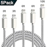 TNSO MFi Certified Phone Cable 5Pack 3FT 3FT 6FT 6FT 10FT Nylon Braided USB Charging & Syncing Cord Compatible with Phone X Phone 8 8 Plus 7 7 Plus 6s 6s Plus 6 6 Plus (Silver&Gray)
