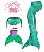 Kids Girls Sparkle Mermaid Tail with Monofin Swimmable Swimwear (120 (5-8Y), Green)