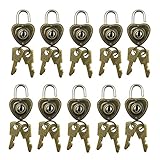 Mmei Pack of 10 Old Vintage Antique Style Heart Shaped Mini Padlocks Key Lock for Jewelry Findings Arts Crafts Sewing
