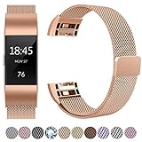 GEAK for Fitbit Charge 2 Bands, Milanese Stainless Steel Replacement Strap Bands with Magnetic Closure for Fitbit Charge 2 Small # Rose Gold