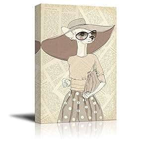 Creative Animal Figure on Vintage Paper Canvas Wall Art - Fashion Queen - Giclee Print Gallery Wrap Modern Home Art Ready to Hang - 12x18 inches