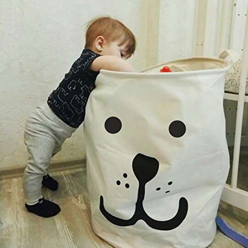 LANGYASHAN Storage Bin,Canvas Fabric Collapsible Organizer Basket for Laundry Hamper,Toy Bins,Gift Baskets, Bedroom, Clothes,Baby Nursery (Smile Dog)