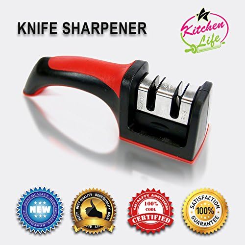 Knife Sharpener By Kitchen Life – 2 Stage Knife Blade Self Sharpening System Kit – With Slip Resistant Safety Bottom For Kitchen And Professional Use