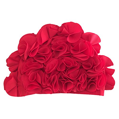 Newest trent Women Flower Petal Swim Caps Vintage Swimwear Retro Bathing Cap Long Hair Swimming Hat Red