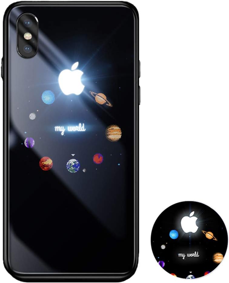 Glowing Case for iPhone 7/8, iPhone Xs Max Cases Led Logo Light iPhone Case Glowing Light Up Logo Case Illuminate Cover Tempered Glass Back Cover Protective Case