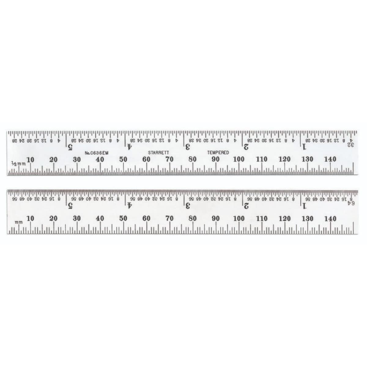 Starrett C636EM-6 Spring Tempered Steel Rule With Inch And Millimetre Graduations, 6" Length, 19mm Width, 1.2mm Thickness