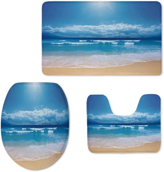 TecBillion Beach Soft Three Piece Toilet Seat,Seascape Theme Landscape