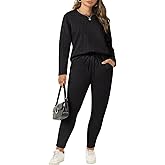 RITERA Plus Size Lounge Sets for Women 2 Piece Outfits Knit Long Sleeve Fall Pullover Tops Jogger Pant Pajama Set XL-5XL