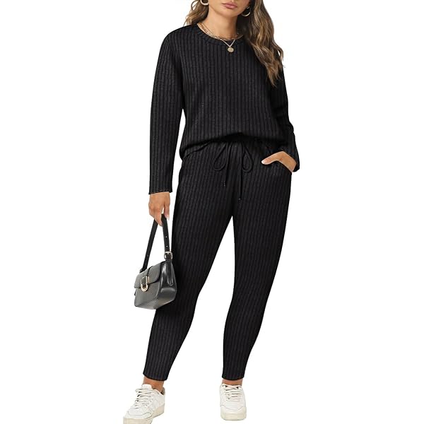 WDIRARA Women's Plus Size Ribbed Lounge Set - Long Sleeve Tee & Pants Pajama Set, Super Soft Sleepwear - View #6