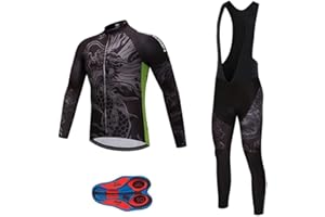 MOXILYN Men Cycling Jersey Set Long Sleeve Pro Cycling Clothes Riding Quick Dry Jacket + Cycling Bib with 9D Pad - Bike Clothing Kit