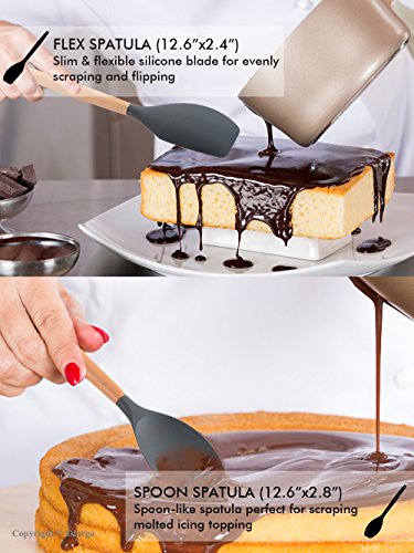 Ofargo Silicone Kitchen Utensil Set of 8 Pieces with Natural Wood Handle for Cooking, Non-Stick, Gray - Thumbnail 5