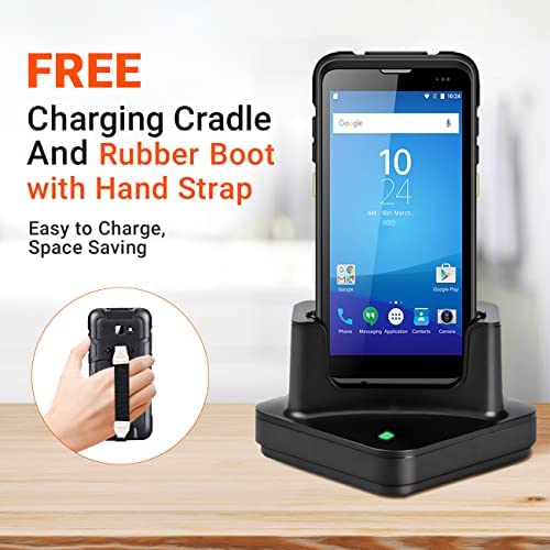 Tera Android Barcode Scanner with Charging Cradle Qualcomm CPU Handheld Rugged PDA QR 2D with Zebra SE4710 Scanner 5.5” HD Display Android 9.0 NFC 4G Wi-Fi GPS BT for WMS Management P166