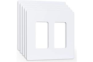 Amerisense Outlet Cover, Screwless Decorator Wall Plate, Light switch Power Plug Cover, 2-Gang Standard Size, White, 5 Pack