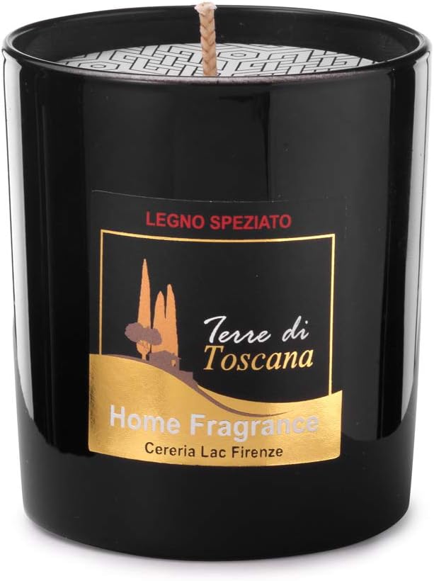 Durata 30 Ore in Confezione Regalo Home Deco London Candela profumata al Legno di spezie in Vetro Nero
