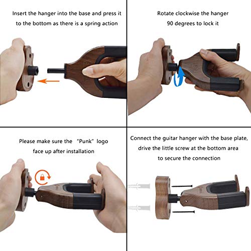 Easife Guitar Wall Mount Guitar Hanger Bracket Holder for Bass Ukulele Acoustic&Electric Guitars Stand String Instrument Accessories for Home/Studio Wall-Black Walnut Hardwood