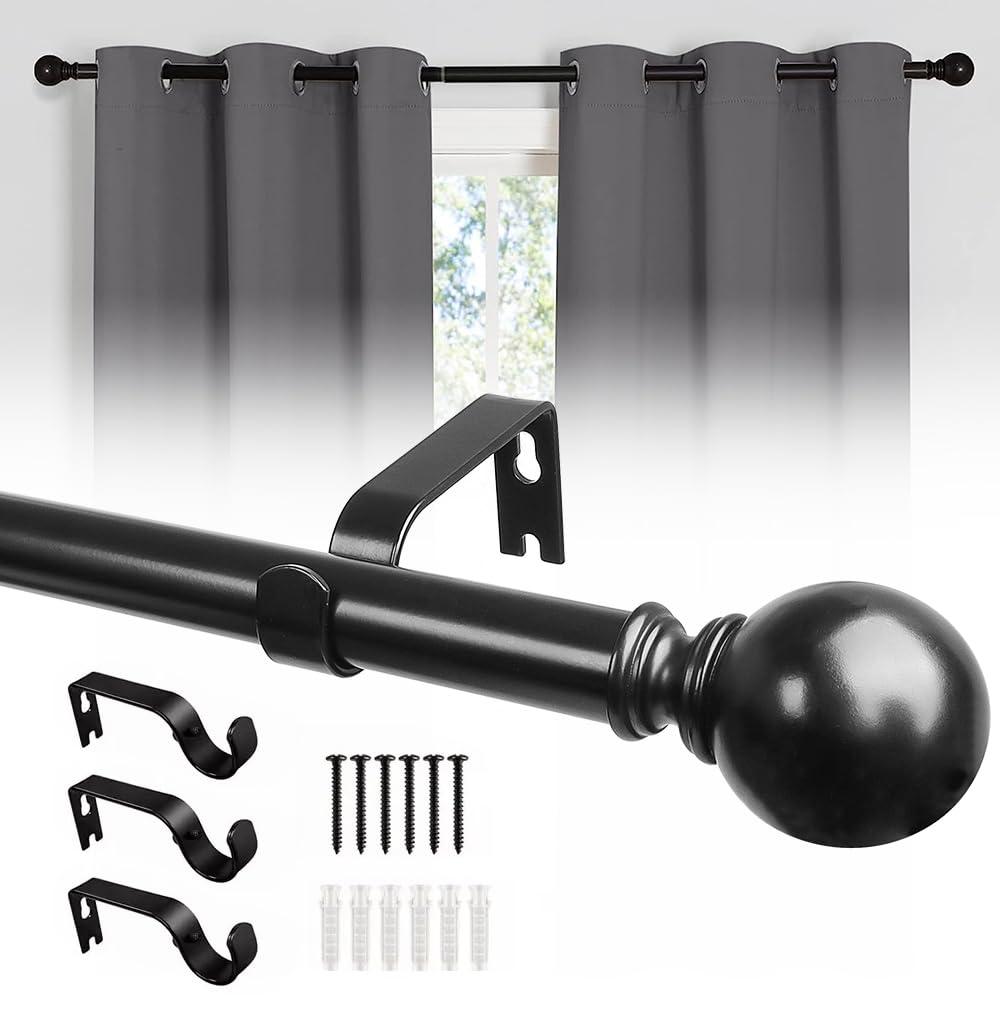 KINGSOW Black Extendable Curtain Poles: 160-300cm Adjustable Poles Single Curtain Rod for Victorian Window Living Room Eyelet Curtains