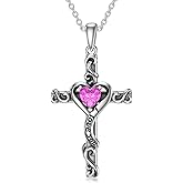 TOUPOP Valentines Day Gifts for Her Birthstone Cross Necklace for Women 925 Sterling Silver Heart Cross Pendant I Love You Jewelry Anniversary Birthday Gifts for Wife Girlfriend Mom