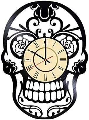 Sugar Skull Vinyl Record Wall Clock - Get unique Living Room wall decor - Gift ideas for friends, girls, boys - Unique Modern Fan Art