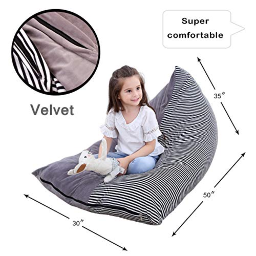 Soft Stuffed Animal Bean Bag Storage Stuffie Seat-Stuffed Animal Storage Bean Bag Chair for Kids Teens and Adults 26inch Large Velvet (Grey, 26Inch)
