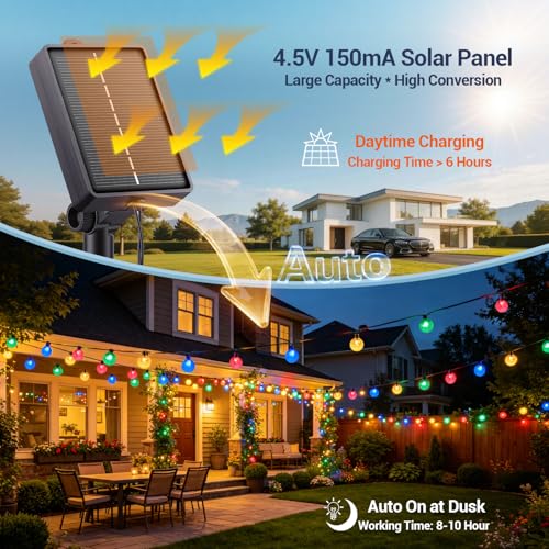 Zorela Solar Garden Lights Outdoor, 50 LED Colour Change Solar String Lights Waterproof, 7M/23Ft Garden Fairy Lights Solar Powered 11 Light Modes for Patio Yard Balcony Christmas Parties Wedding