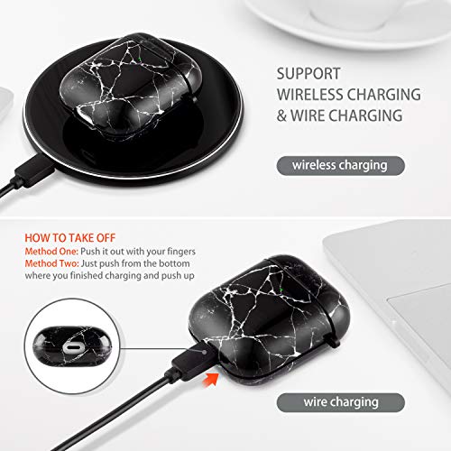 Cutebricase Airpods Case, Black Marble Airpod Case Protective Hard Case Cover for Apple AirPods 2 & 1 with Keychain Compatible with Wireless Charging (Black Marble)