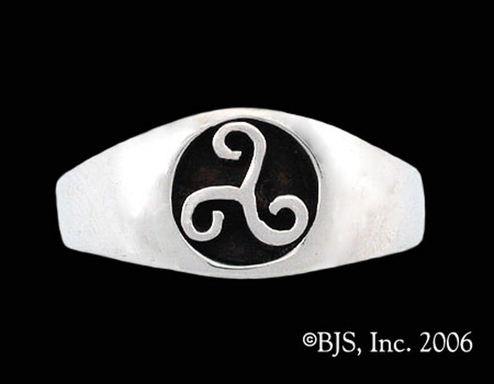 Badali Holy Trinity Triskele Celtic Land Sea Sky Black Colored Enamel Ring in Sterling Silver