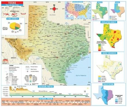 Texas State Intermediate Thematic Wall Map on Roller w/ Backboard