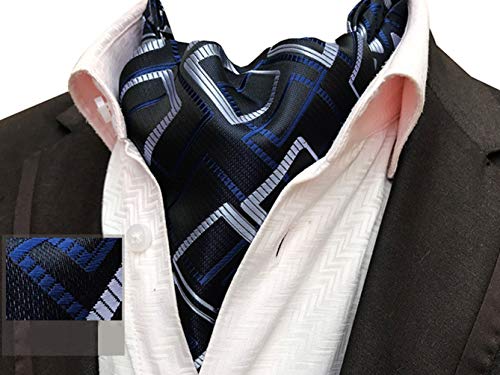 MOHSLEE Men's Plaid Cravat Necktie Woven Silk Formal Ascot Tie Pocket Square Set