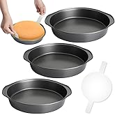 Quyimy 8 Inch Round Cake Pan, 3PCS Carbon Steel Cake Pans with 100 PCS Parchment Paper, Nonstick Cake Tins Flan Mold with Handle, Dishwasher Safe
