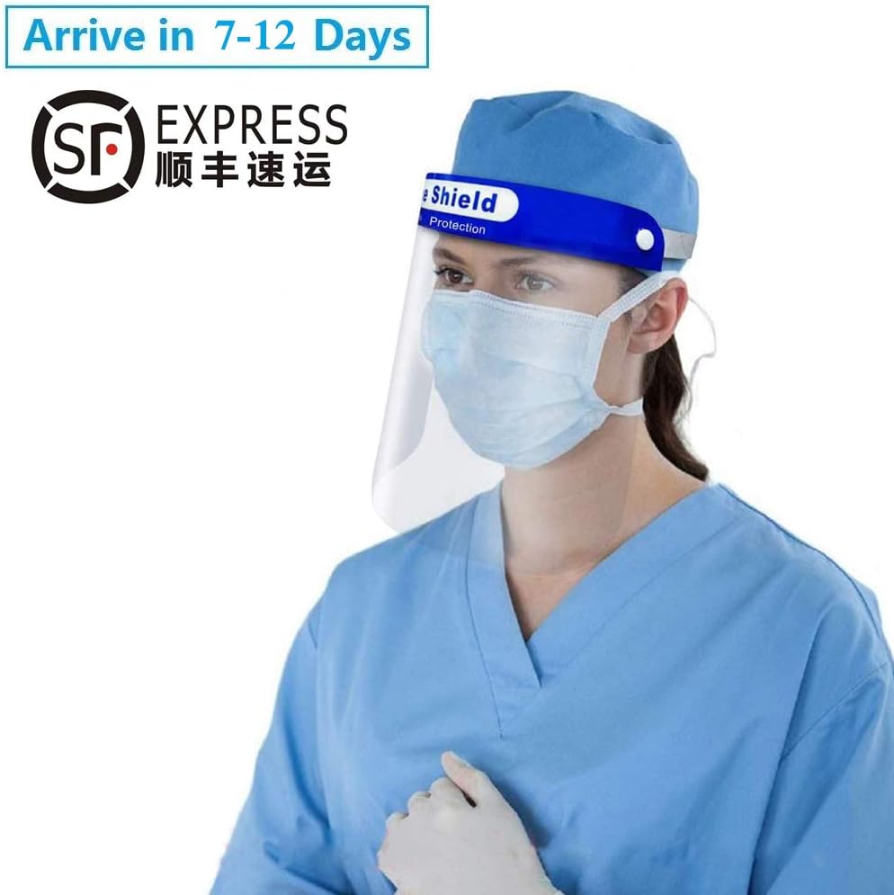 10 Packs Disposable Face Shield Medical Full Face Protect Eyes and Face Plastic Face Shield with Safety Protective Clear Film Elastic Band and Comfort Sponge Dental Face Shield for Men Women