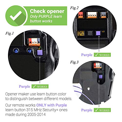 2 Pack - Garage Door Opener Remote Replacement for LiftMaster 370LM 371LM 372LM 373LM - Chamberlain 950D 953D 956D - Craftsman 139.53753 - Compatible with Purple Learn Button 315MHz - Thumbnail 2