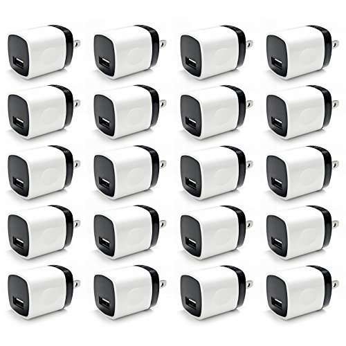 Wall Charger, 20 Pack FreedomTech USB AC Universal Power Home Wall Travel Charger Adapter for iPhone 6 Plus 4 5 4S Samsung Galaxy S 2 3 4 5 Note 2 3 4 5 HTC iOS8 (White x20)