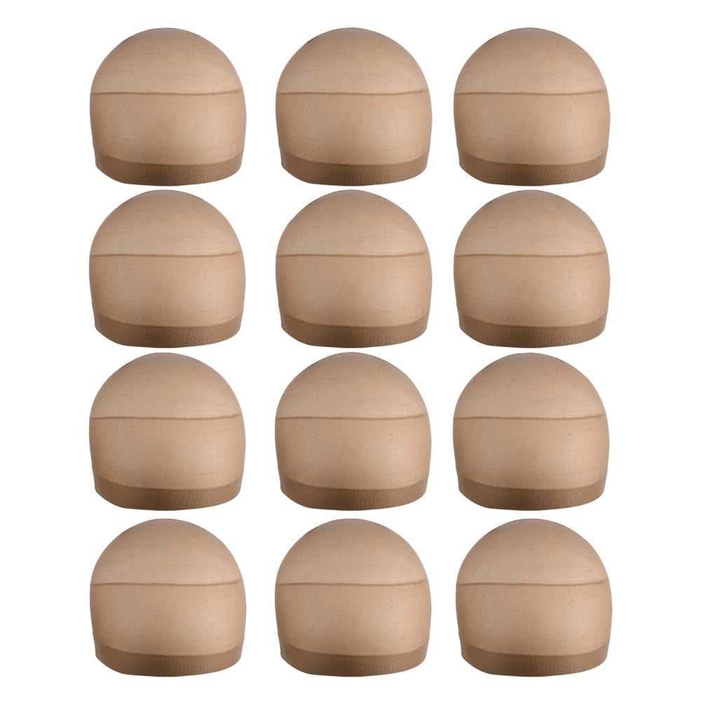 12 pieces Stocking Wig Caps to Hold Wig in Place Nylon Breathable Stretchy Bald Caps for Women (Light Brown)