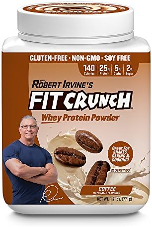 FITCRUNCH Whey Protein Powder | Designed by Robert Irvine | 120 Calories, 25g of Protein &amp; 1g of Sugar | Mixology Technology, Gluten Free, Soy Free &amp; Non-GMO (Coffee)