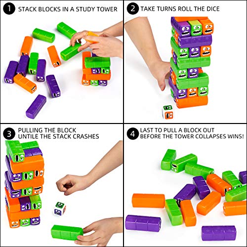 cossy Toppling Tower Tumbling Stacking Board Games, Wobbly Worms Building Blocks with Robust Casing and Three Colors for Kids - Ages 3+ with 24 Pieces