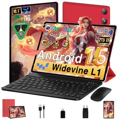 Tablet 10 Pollici Android 15 Gemini AI , 64GB ROM + 2TB TF, Octa-Core2.0GHz, 1280*800 FHD IPS, 5GWi…