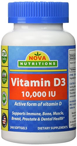 Vitamin D3 10000 IU 240 Softgels by Nova Nutritions
