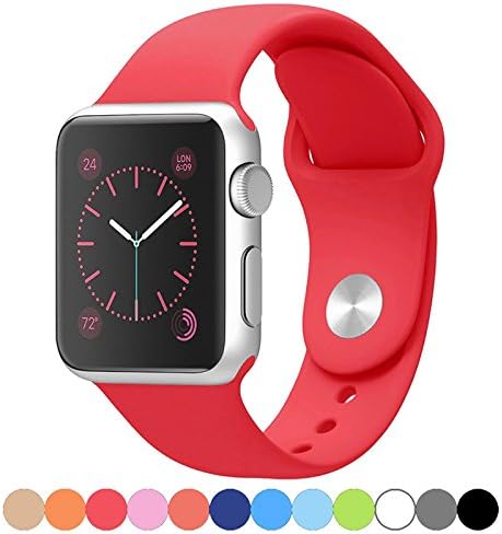 ZeroX Soft Silicone Replacement Bands for All Apple Watch Models 38mm / 42mm (3 Pieces Band Included 2 Lengths for Apple Watch Series 1 2 Sport &amp; Edition 2016) 42mm Red