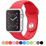 Icesnail Silicone Soft Replacement Bands for 38mm / 42mm All Apple Watch Models (3 Pieces Band Included 2 Lengths for Apple Watch Series 1 2 Sport & Edition 2016) 38mm Red