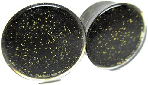 Black &amp; Gold Glitter Infused Ear Plugs - Double Flared - 6 Sizes - Pair (5/8" (16mm))